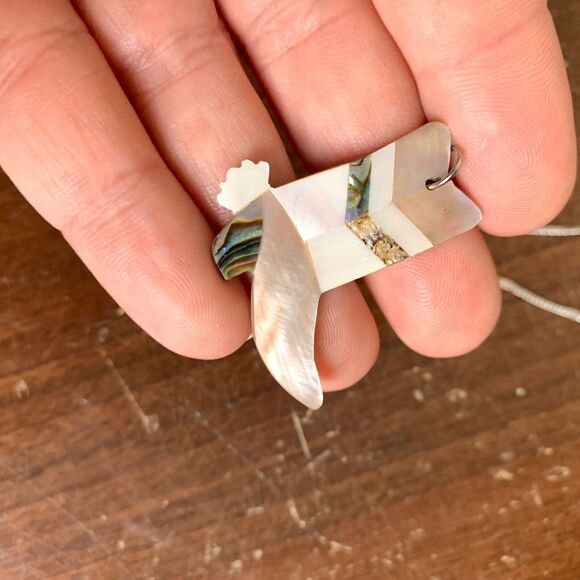 Cowgirl boot with shell inlay design necklace with silver tone chain & extender - Picture 6 of 6